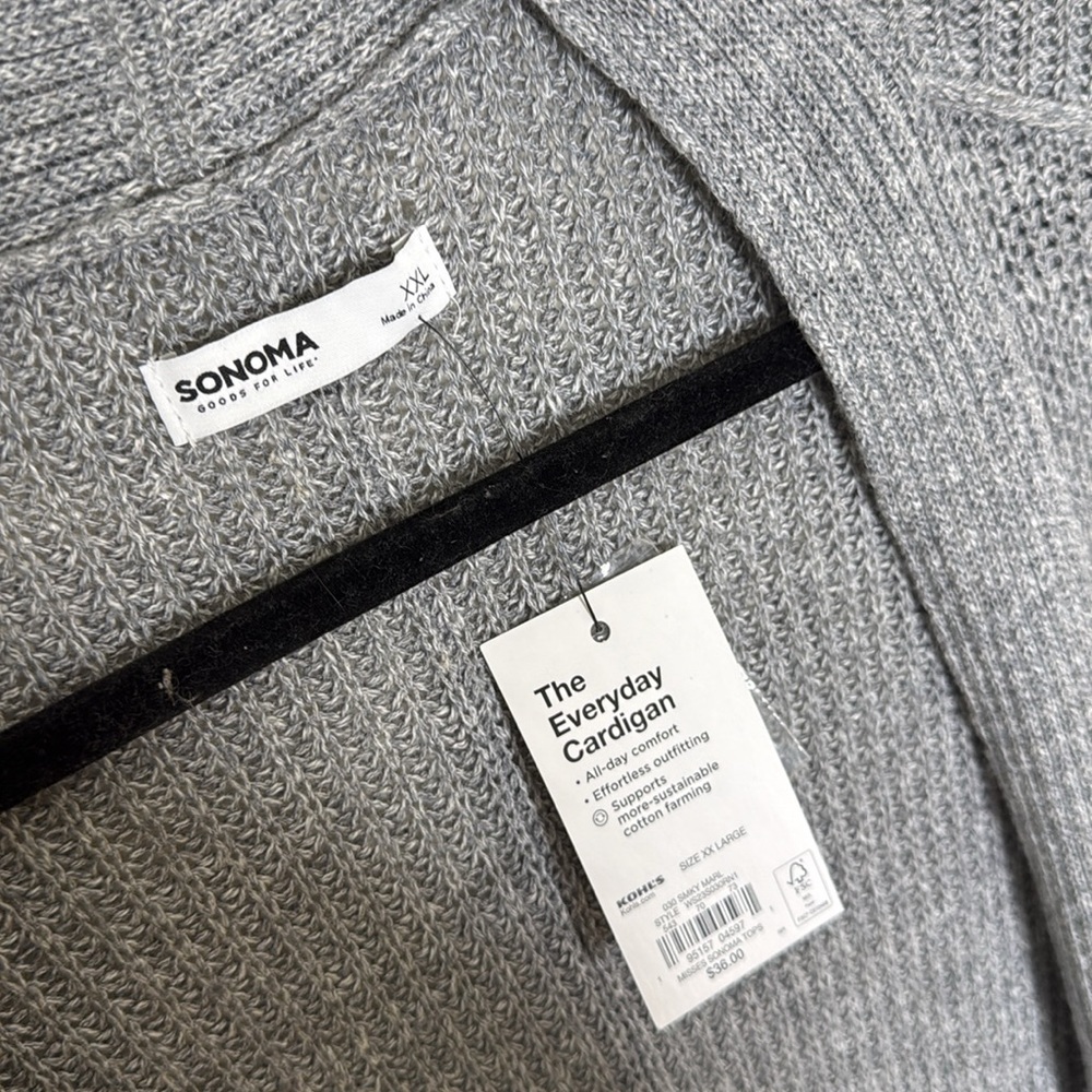 Sonoma The Everyday Cardigan Cotton Blend Gray Open-Front Women's Sweater XXL - Picture 2 of 5